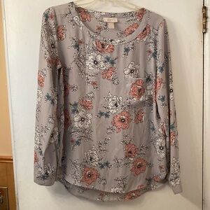LOFT Floral Blouse - Gray and Pink